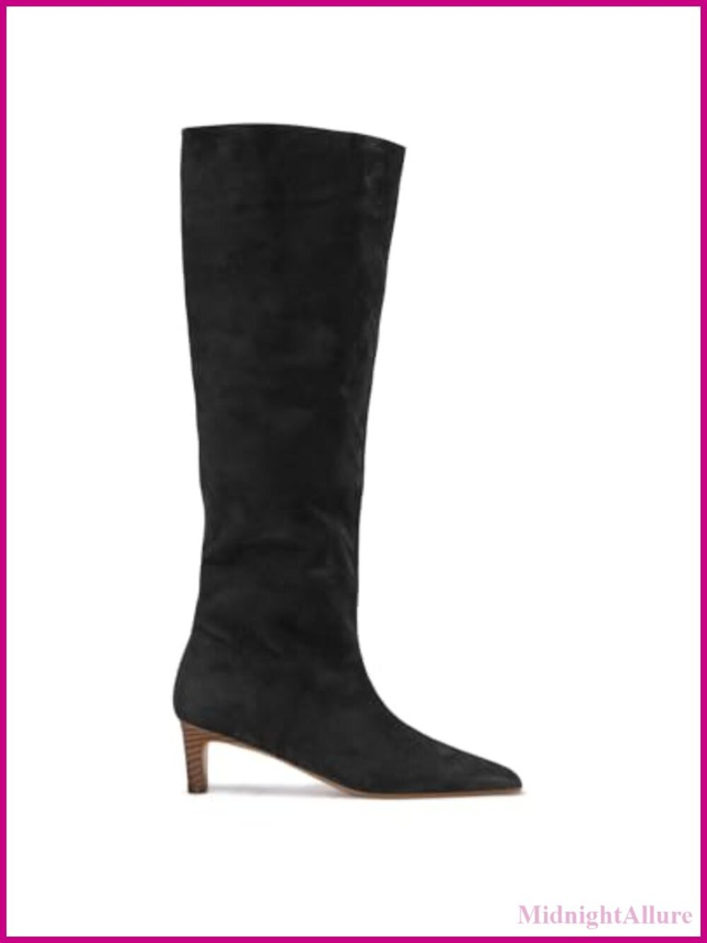Faux Suede Knee High Boots Kitten Heel Pointed Toe Pull On Dress Shoes